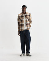 wax london men's Whiting - Natural And Brown Pike Check Overshirt