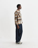 wax london men's Whiting - Natural And Brown Pike Check Overshirt