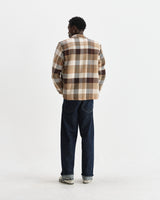 wax london men's Whiting - Natural And Brown Pike Check Overshirt