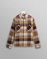 wax london men's Whiting - Natural And Brown Pike Check Overshirt