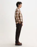 wax london men's Whiting - Natural And Ecru Overlap Check Overshirt