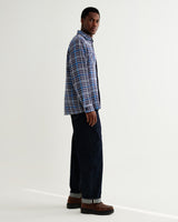 wax london men's Whiting - Navy And Blue Houndstooth Weave Overshirt