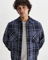 wax london men's Whiting - Navy And Grey Wave Check Overshirt