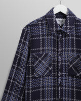 wax london men's Whiting - Navy And Grey Wave Check Overshirt