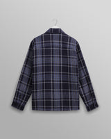 wax london men's Whiting - Navy And Grey Wave Check Overshirt
