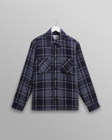 wax london men's Whiting - Navy And Grey Wave Check Overshirt