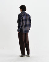 wax london men's Whiting - Navy Wool Check Overshirt