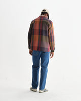 wax london men's Whiting - Orange And Multicolour Tempo Check Overshirt