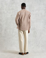wax london men's Whiting - Tan And Multicolour Ladder Check Overshirt
