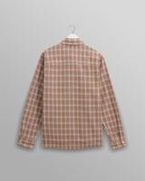 wax london men's Whiting - Tan And Multicolour Ladder Check Overshirt