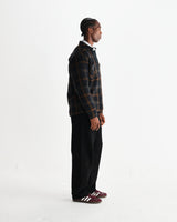 wax london men's Whiting - Teal And Orange Drawn Check Wool Overshirt