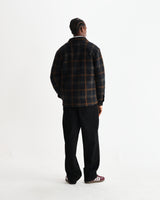 wax london men's Whiting - Teal And Orange Drawn Check Wool Overshirt