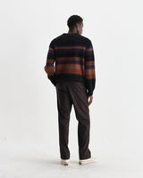 wax london men's Wilde - Black And Dark Multicolour Brush Stripe Wool Crewneck