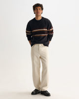 wax london men's Wilde - Charcoal And Brown Bold Stripe Fluffy Wool Crewneck