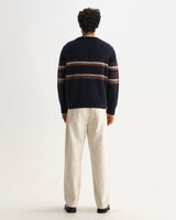 wax london men's Wilde - Charcoal And Brown Bold Stripe Fluffy Wool Crewneck