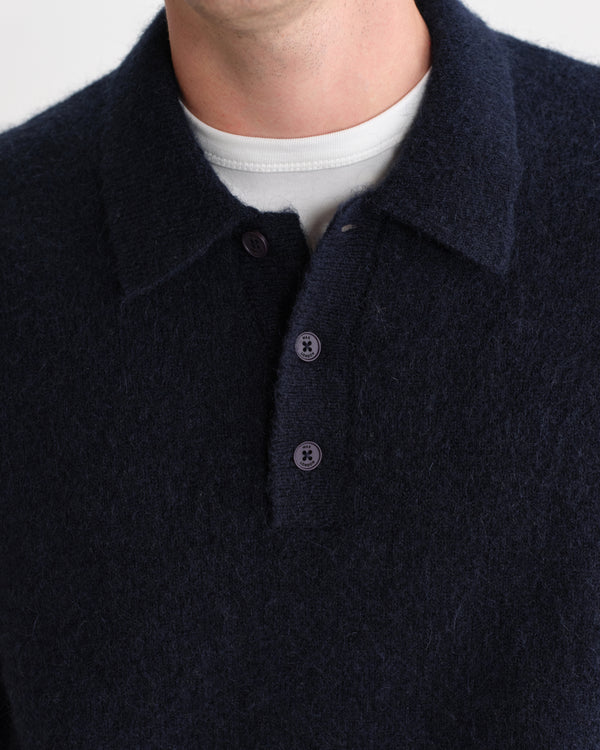 Ashford – Fluffy-Woll-Poloshirt Marineblau