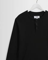 Caleb - Black Brushed Organic Cotton Henley Long-Sleeve T-Shirt