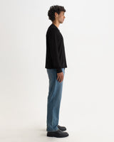 Caleb - Black Brushed Organic Cotton Henley Long-Sleeve T-Shirt