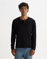 Caleb - Black Brushed Organic Cotton Henley Long-Sleeve T-Shirt