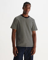 Dean - Navy And Ecru Striped Textured Organic Cotton T-Shirt