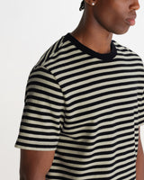 Dean - Navy And Ecru Striped Textured Organic Cotton T-Shirt