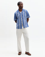 Didcot - Blue And Ecru Embroidered Short-Sleeve Shirt