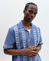 Didcot - Blue And Ecru Embroidered Short-Sleeve Shirt