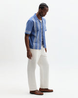 Didcot - Blue And Ecru Embroidered Short-Sleeve Shirt