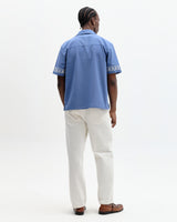 Didcot - Blue And Ecru Embroidered Short-Sleeve Shirt