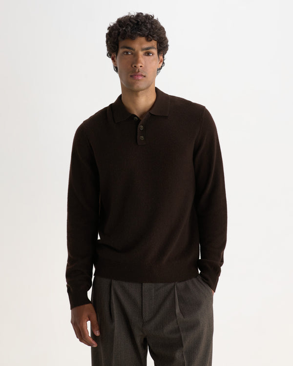 Lawrie - Dark Brown Long-Sleeve Knitted Polo