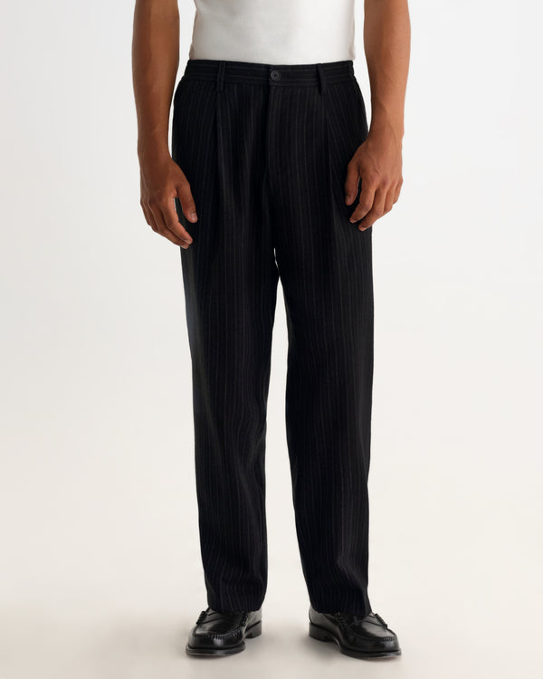 Malham - Black Italian Flannel Stripe Trouser