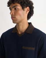 Pendal - Navy And Brown Long-Sleeve Organic Cotton Polo