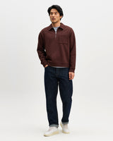 Reeve - Washed Brown Loopback Organic Cotton Collared Sweatshirt