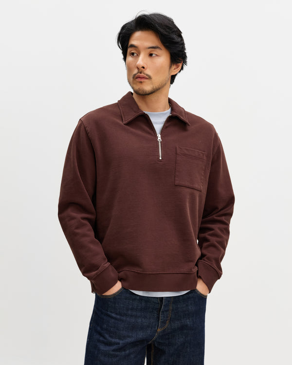 Reeve - Washed Brown Loopback Organic Cotton Collared Sweatshirt
