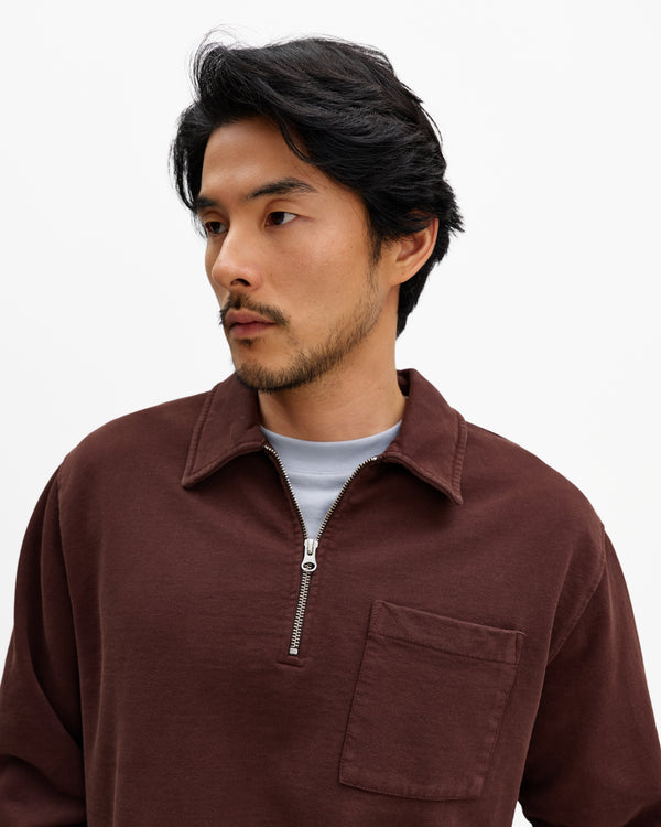 Reeve - Washed Brown Loopback Organic Cotton Collared Sweatshirt