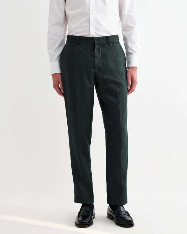 wax london men's Alp - Dark Green Linen Trousers