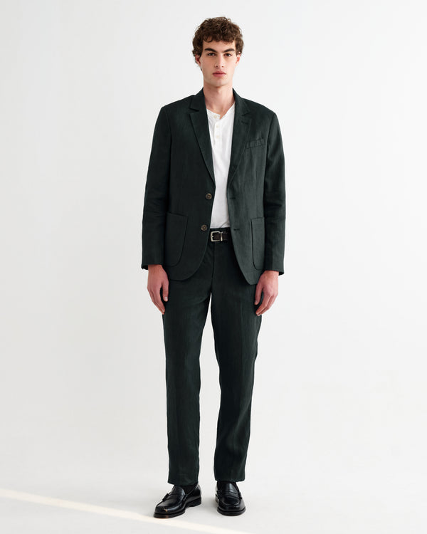 wax london men's Alp - Dark Green Linen Trousers