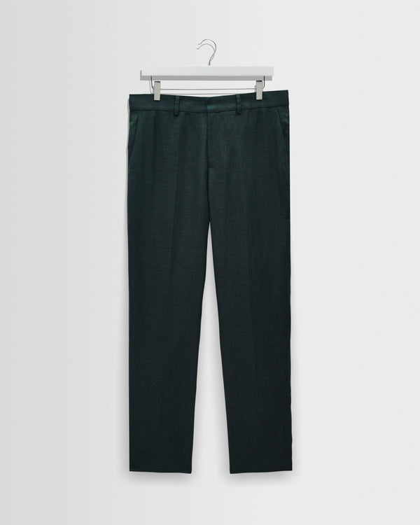 wax london men's Alp - Dark Green Linen Trousers