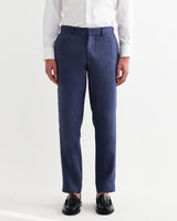 wax london men's Alp - Mid Blue Linen Trousers