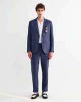 wax london men's Alp - Mid Blue Linen Trousers