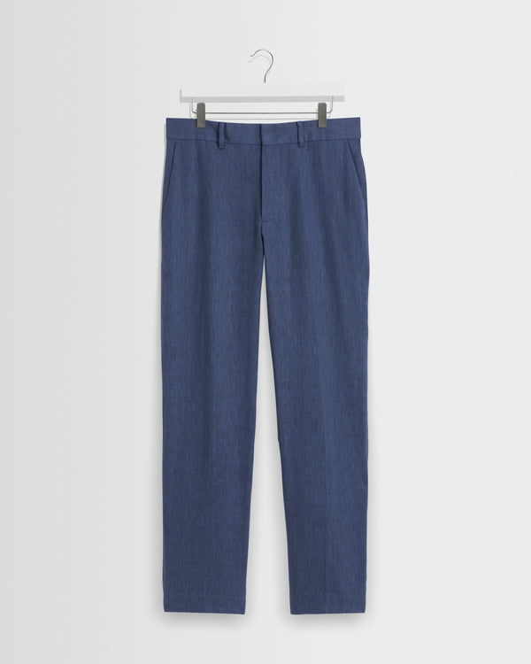 wax london men's Alp - Mid Blue Linen Trousers
