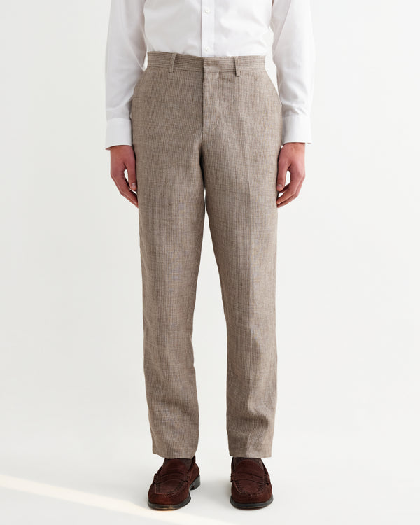 wax london men's Alp - Natural And Brown Stripe Linen Trousers
