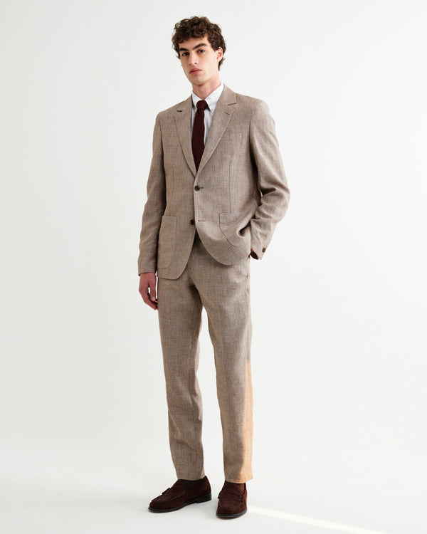 wax london men's Alp - Natural And Brown Stripe Linen Trousers