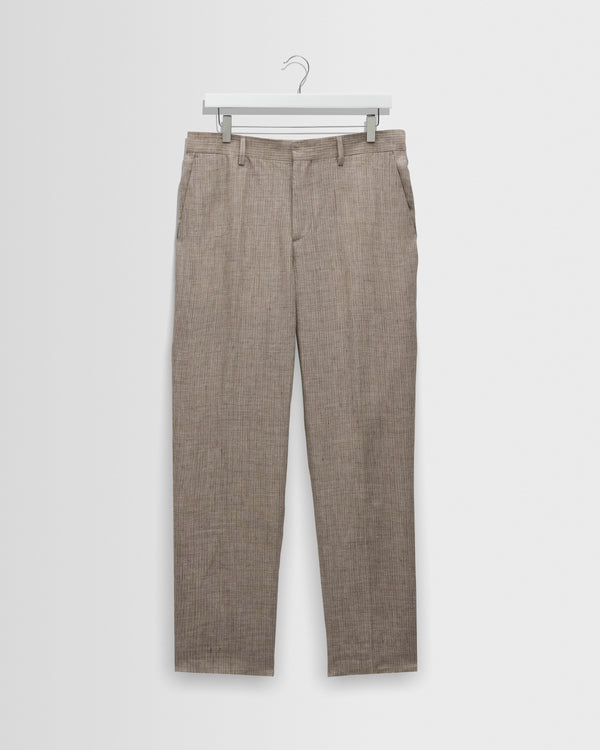wax london men's Alp - Natural And Brown Stripe Linen Trousers