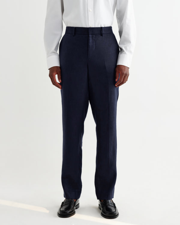 wax london men's Alp - Navy Linen Trousers