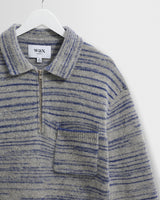 wax london men's Alpha - Grey And Blue Space Dye Zip Polo
