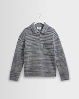 wax london men's Alpha - Grey And Blue Space Dye Zip Polo
