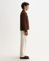 wax london men's ASHFORD L/S POLO FLUFFY WOOL BLEND BROWN