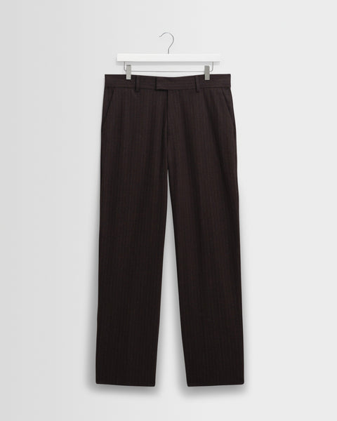 Aston - Dark Brown Wool Pinstripe Trousers