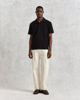 wax london men's Atwood - Black Textured Organic Cotton Polo Shirt